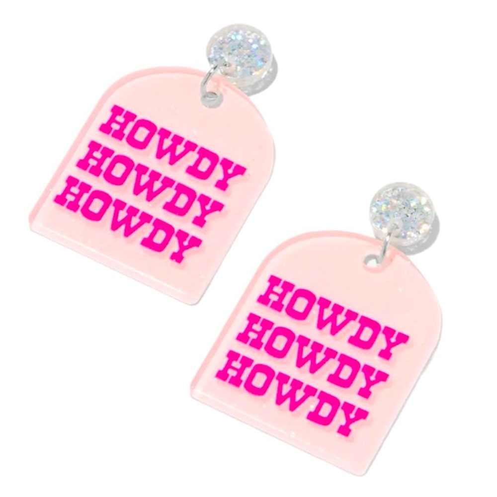 Pink "Howdy" Las Vegas Neon Sign 1" Drop Earrings - NWT